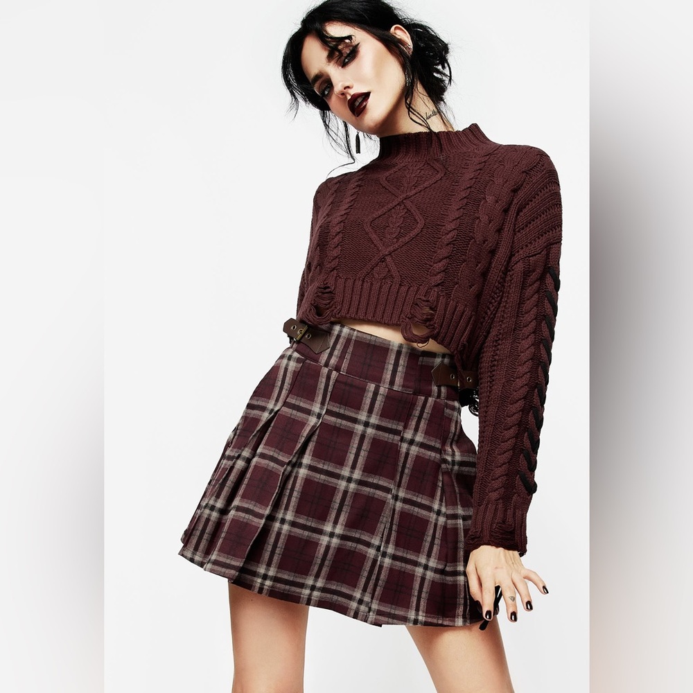 NWT Disturbia Bramble Check Pleated Mini Skirt US 12 / UK 16